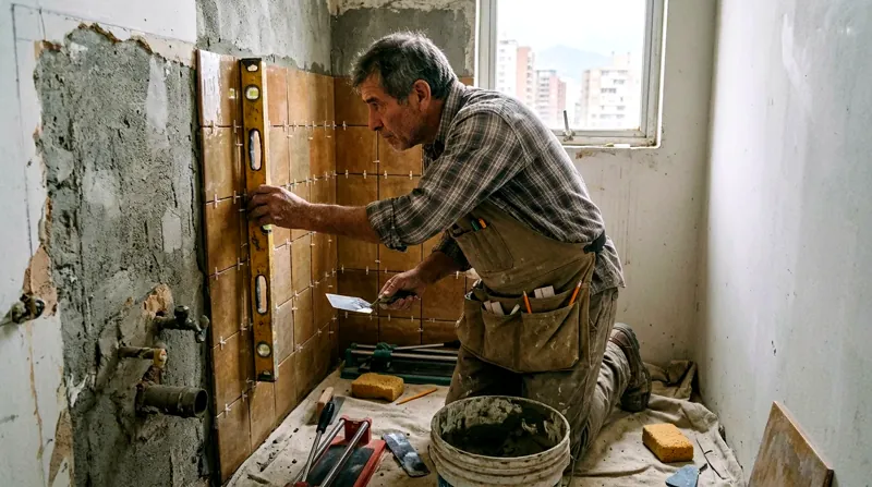 Cambio de cerámica en un baño (imagen generada)