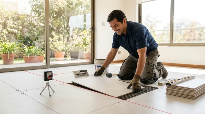 Instalación de porcelanato (imagen generada)